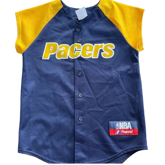 MAJESTIC Indiana Pacers Youth Shooting Shirt Blue Gold NBA Size Medium - Picture 1 of 5